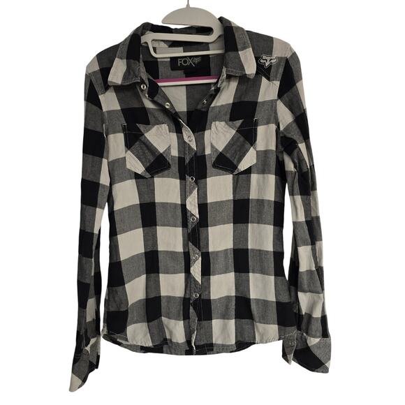 Women's Y2K Fox Black & Gray Flannel Snap Front Long Sleeve Top | Size XS - Picture 1 of 11